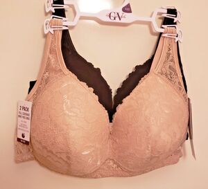 Women's GV Intimate Padded Lace Bra Set of 2 Black Tan No Underwire Sz 42D NWT